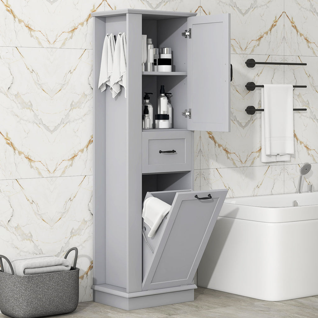 Modern Tall Storage Cabinet With Tilt-Out Compartment, Adjustable Shelves