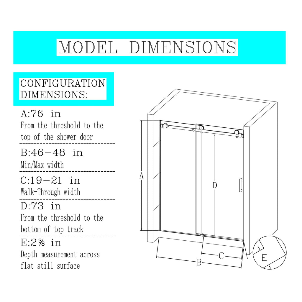 Frameless Single Sliding Shower Door, Sgcc Tempered Glass, Reversible