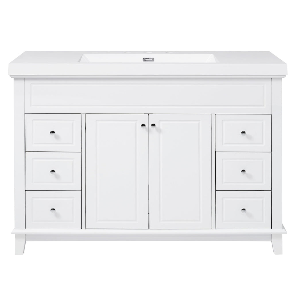 Bathroom Vanity With Sink, 6 Soft Close Drawers & Double Doors - White