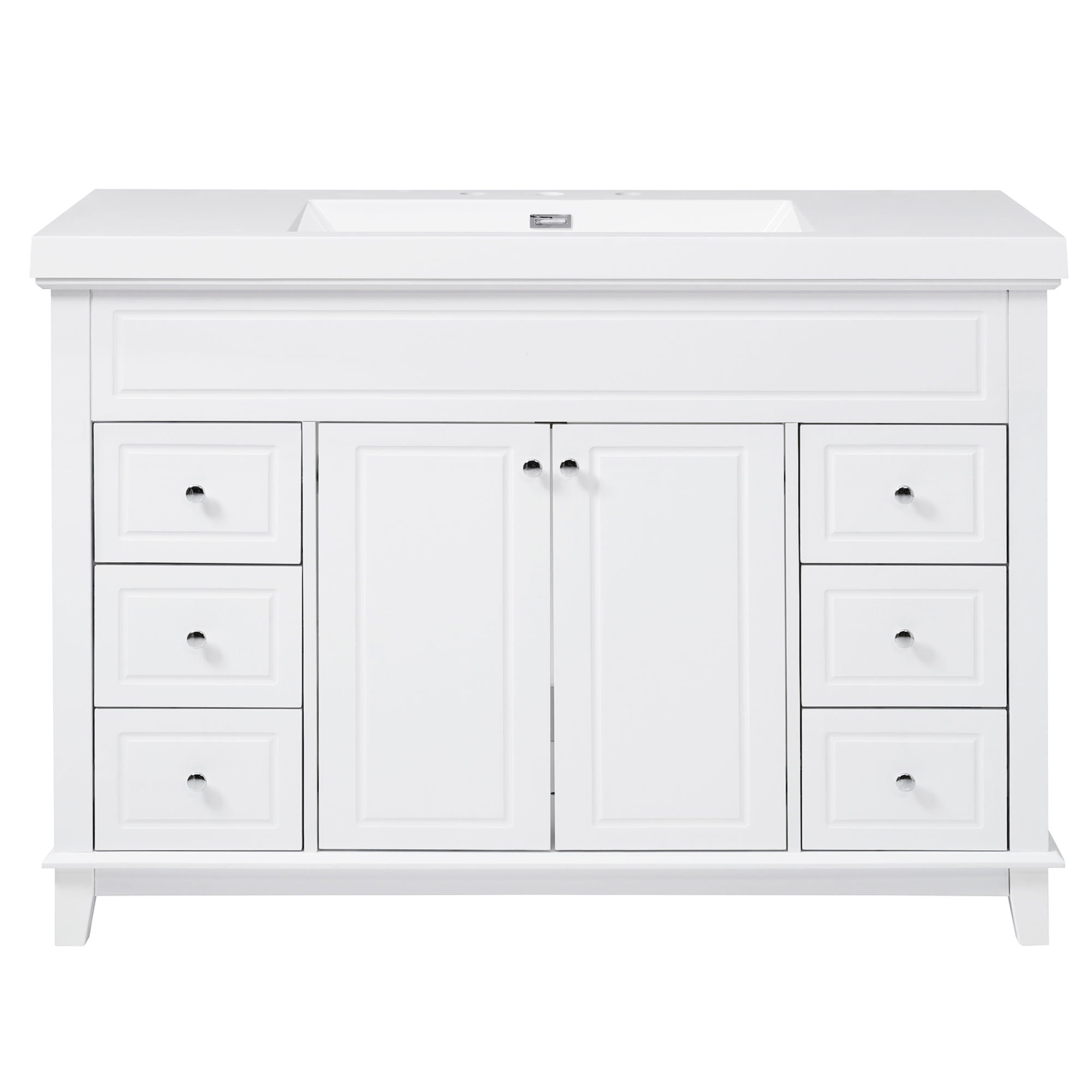 Bathroom Vanity & Sink, 6 Soft Close Drawers & Double Doors - White