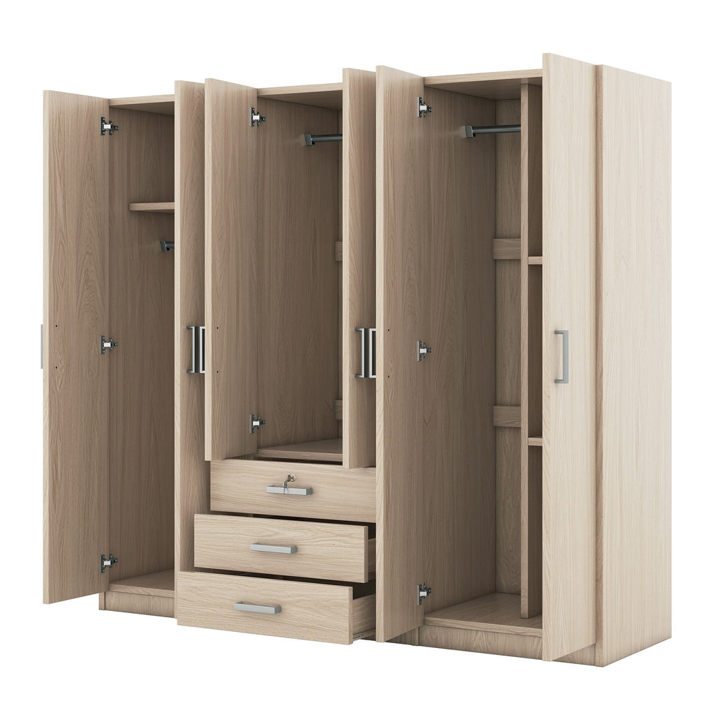 6 Doors Wardrobe Storage For Bedroom, With Big Drawers