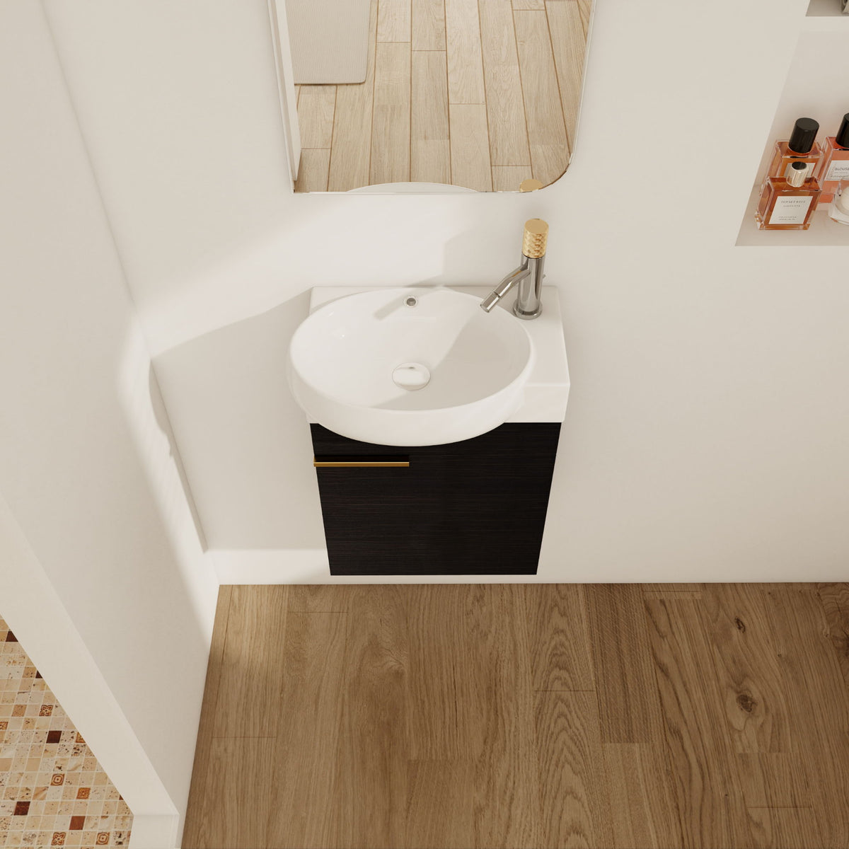 Soft Close Doors Bathroom Vanity With Sink, Compact Wall Mounted Design Basin