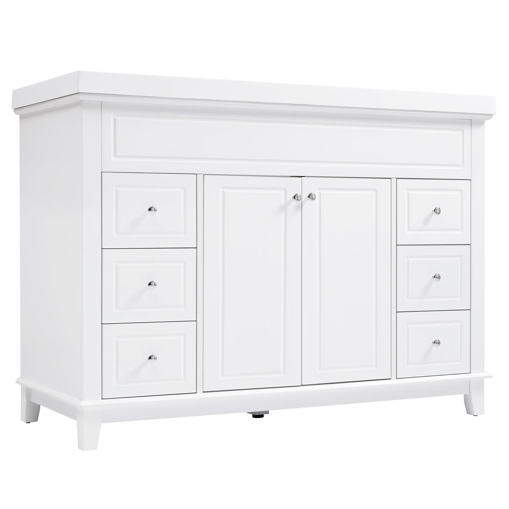 Bathroom Vanity & Sink, 6 Soft Close Drawers & Double Doors - White