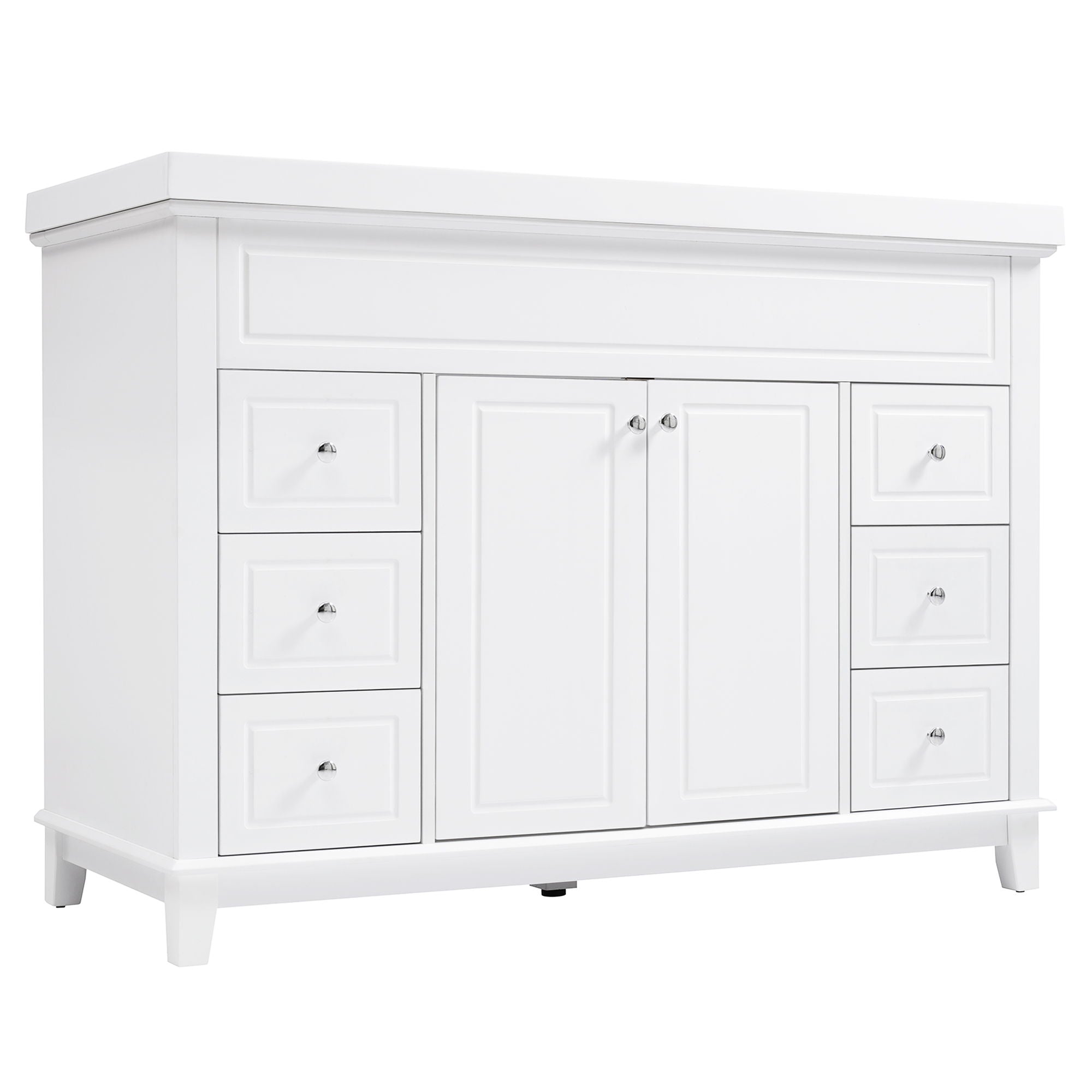 Bathroom Vanity & Sink, 6 Soft Close Drawers & Double Doors - White