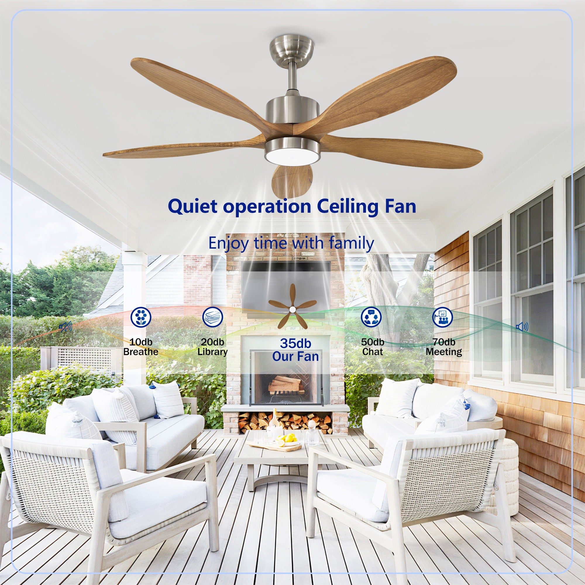 Ceiling Fan With Lights Quiet DC Motor Ceiling Fans 6 Speed Levels - Nickel