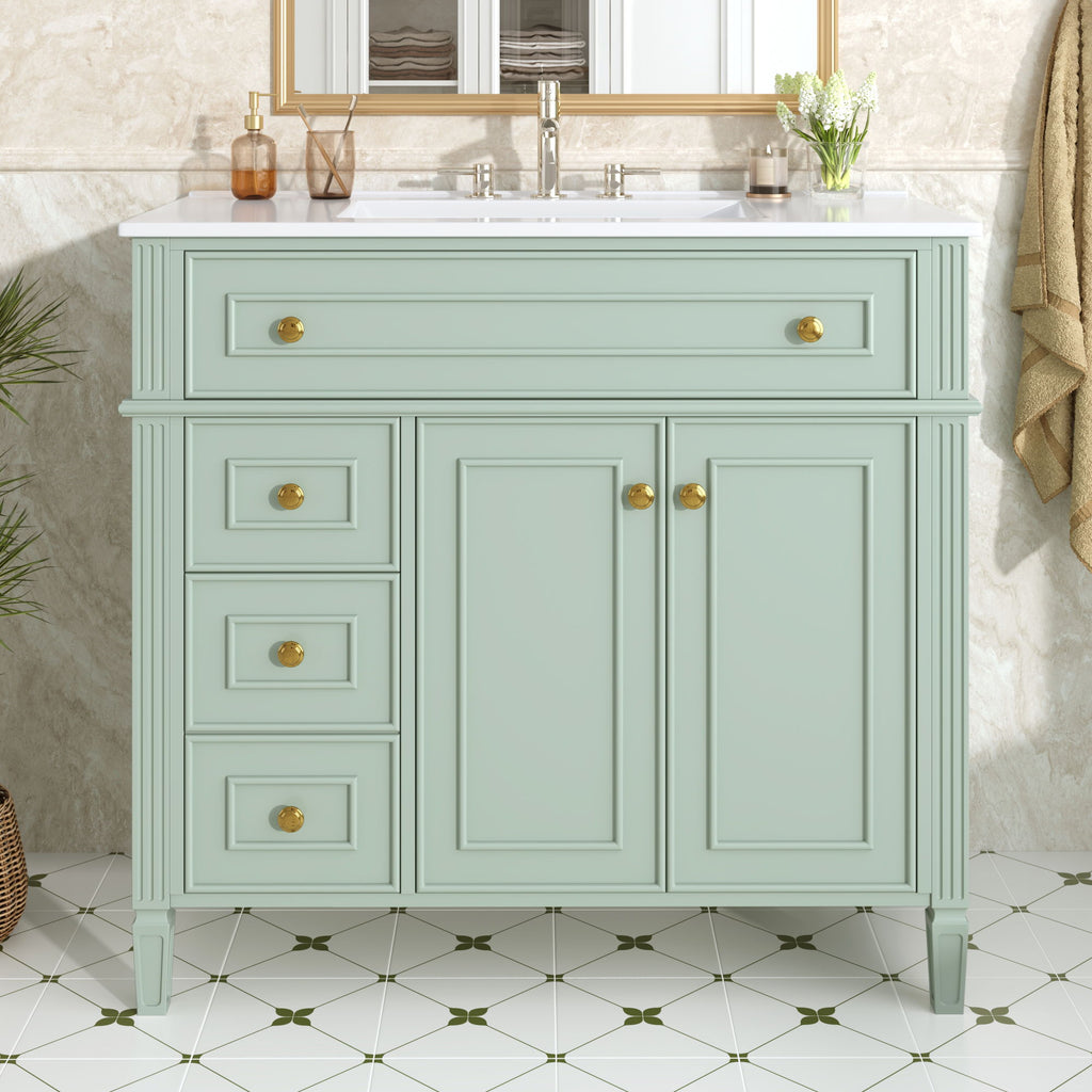Bathroom Vanity With Sink, 3 Drawers & 2 Doors