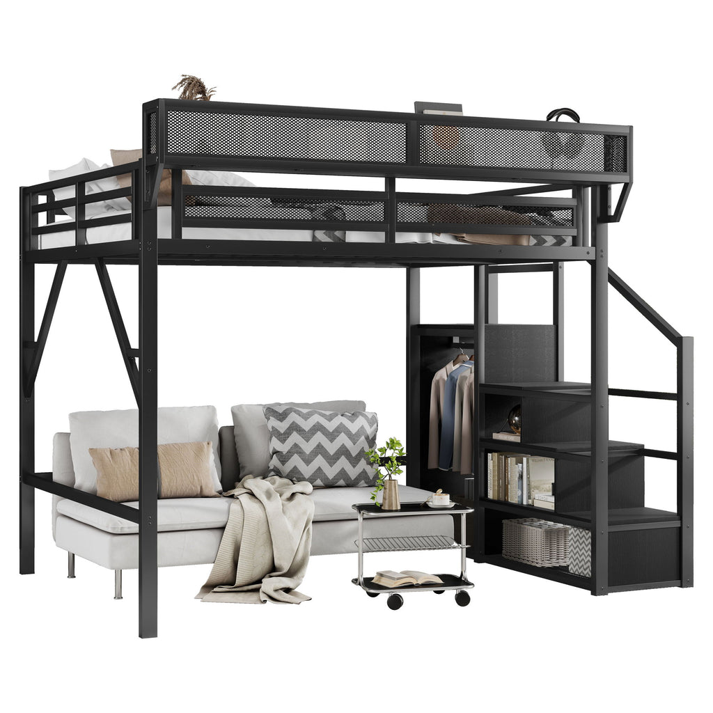 Loft Bed With Storage Shelves, Wardrobe