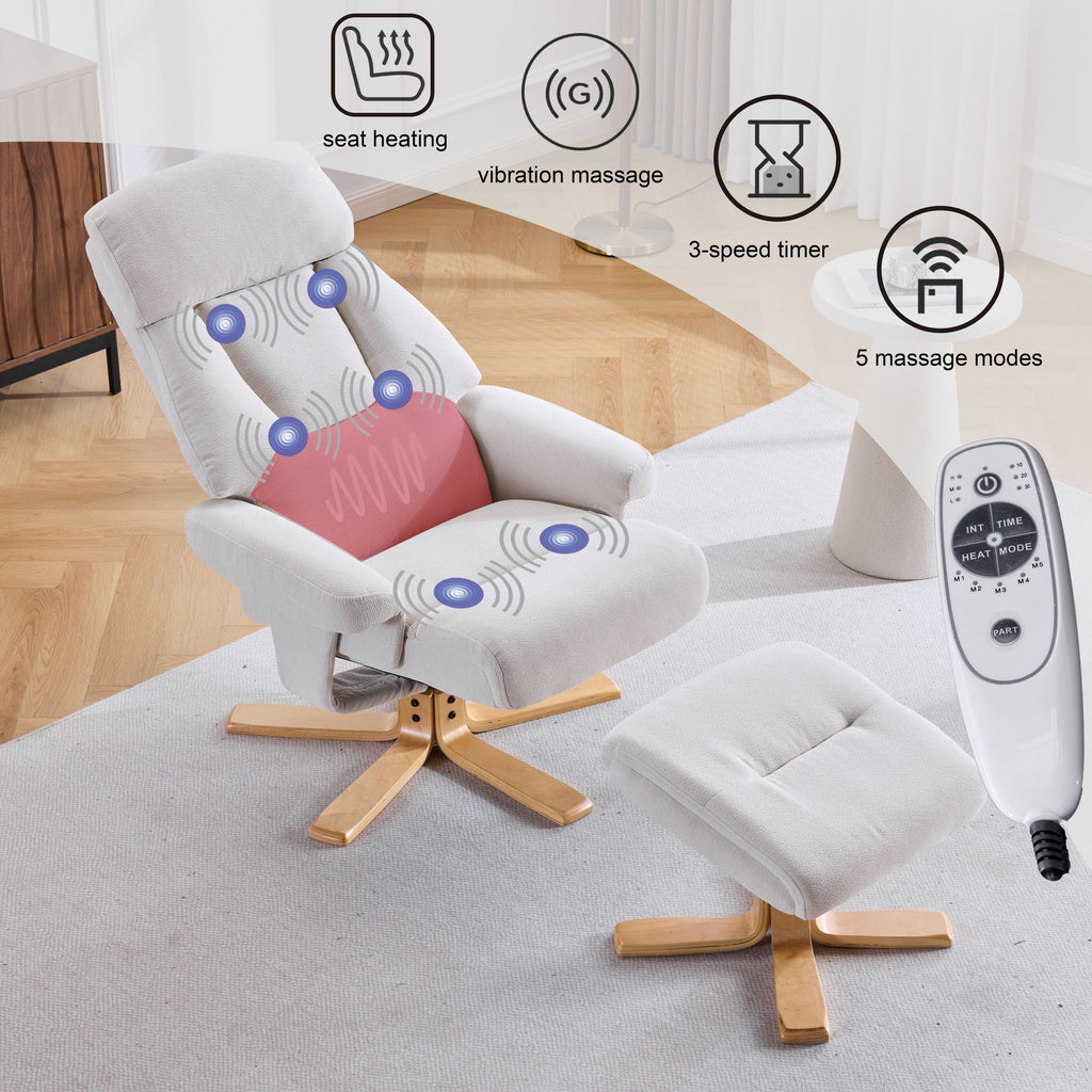 Upholstered Heated Massage 360° Swivel Accent Chair With Ottoman