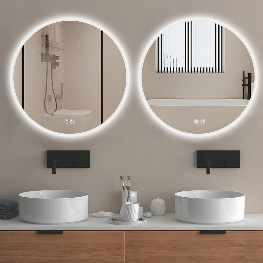 Round LED Bathroom Mirror With Adjustable Lights, Anti Fog & Dimmable For Home Decor - Silver