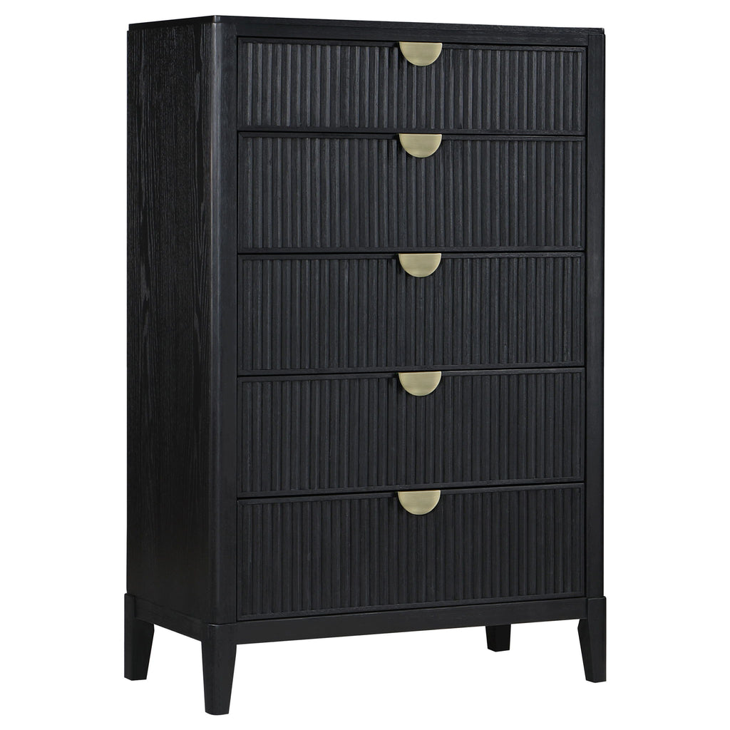 California King 5 Piece Bedroom Set With Fluted Detailing - Black