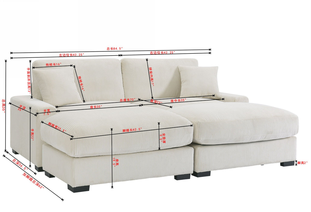 4 Seater Oversized Sectional Sofa With 2 Ottoman And 2 Pillows