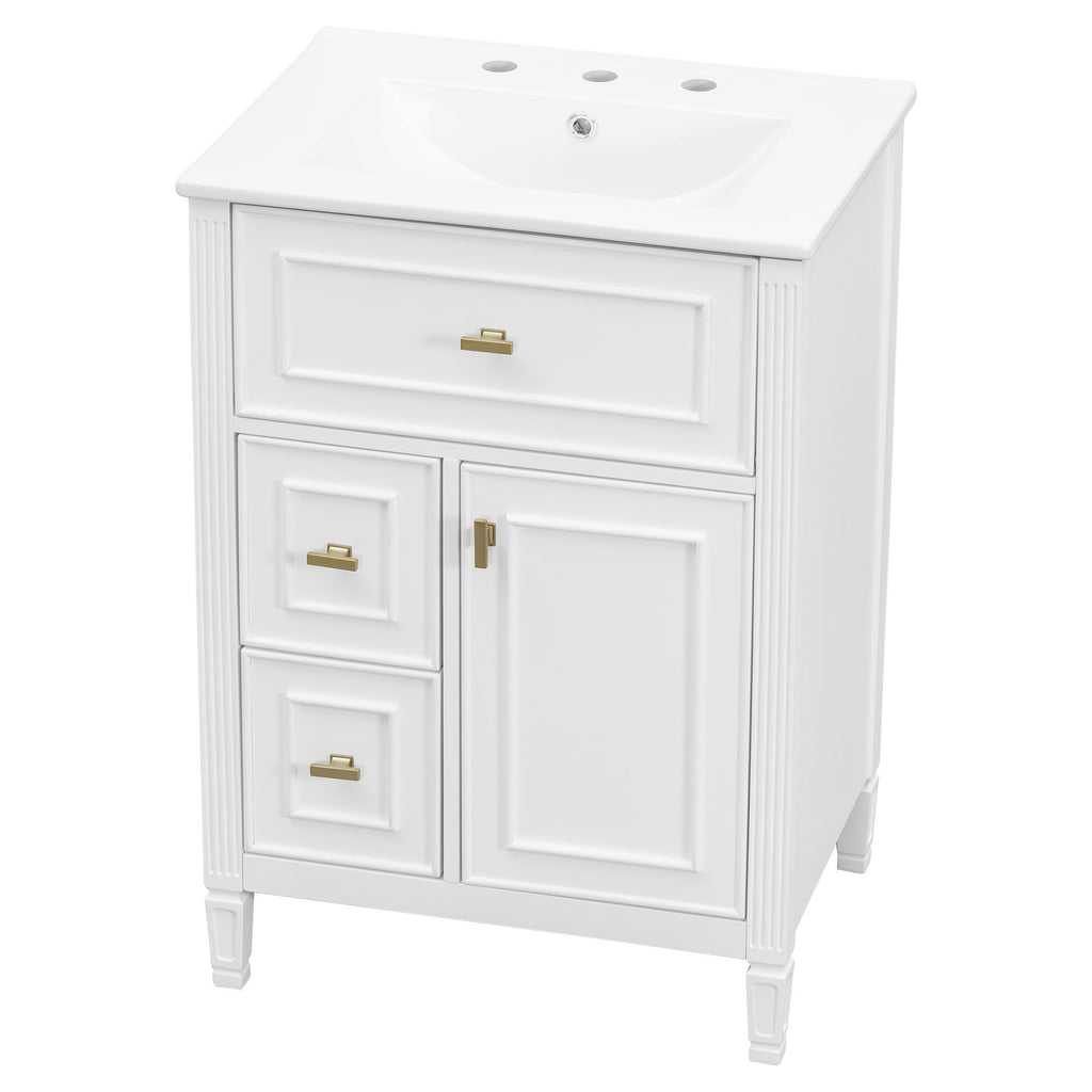 Bathroom Vanity With Sink, Flip Drawer, 2 Drawers, Adjustable Shelf