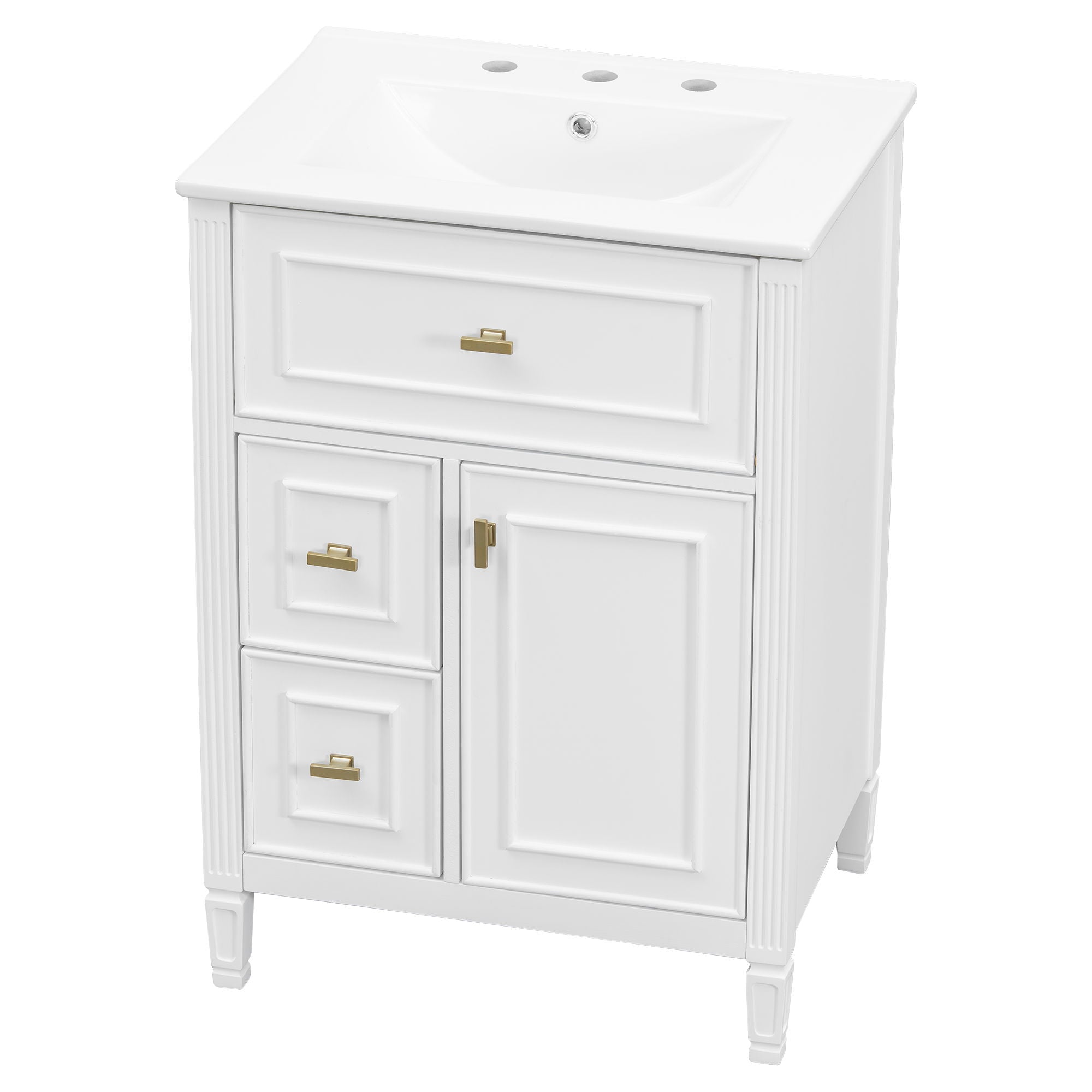Bathroom Vanity With Sink, Flip Drawer, 2 Drawers, Adjustable Shelf