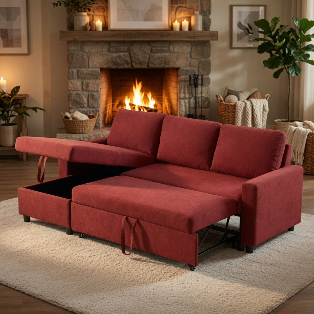 L - Shaped Convertible Sofa Bed With Storage Chaise