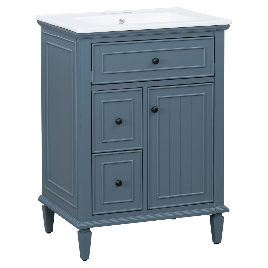 Modern Bathroom Vanity With Sink, Adjustable Shelf, 1 Flip Drawer & 2 Drawers