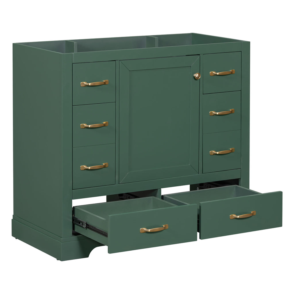 Modern Bathroom Vanity Base Only, 6 Drawer Storage With Adjustable Shelf