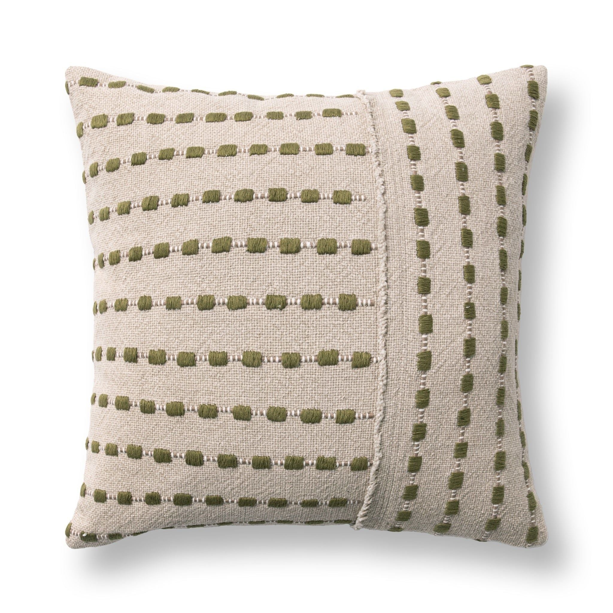 Katia - 20" x 20" Pillow - Natural / Olive Green