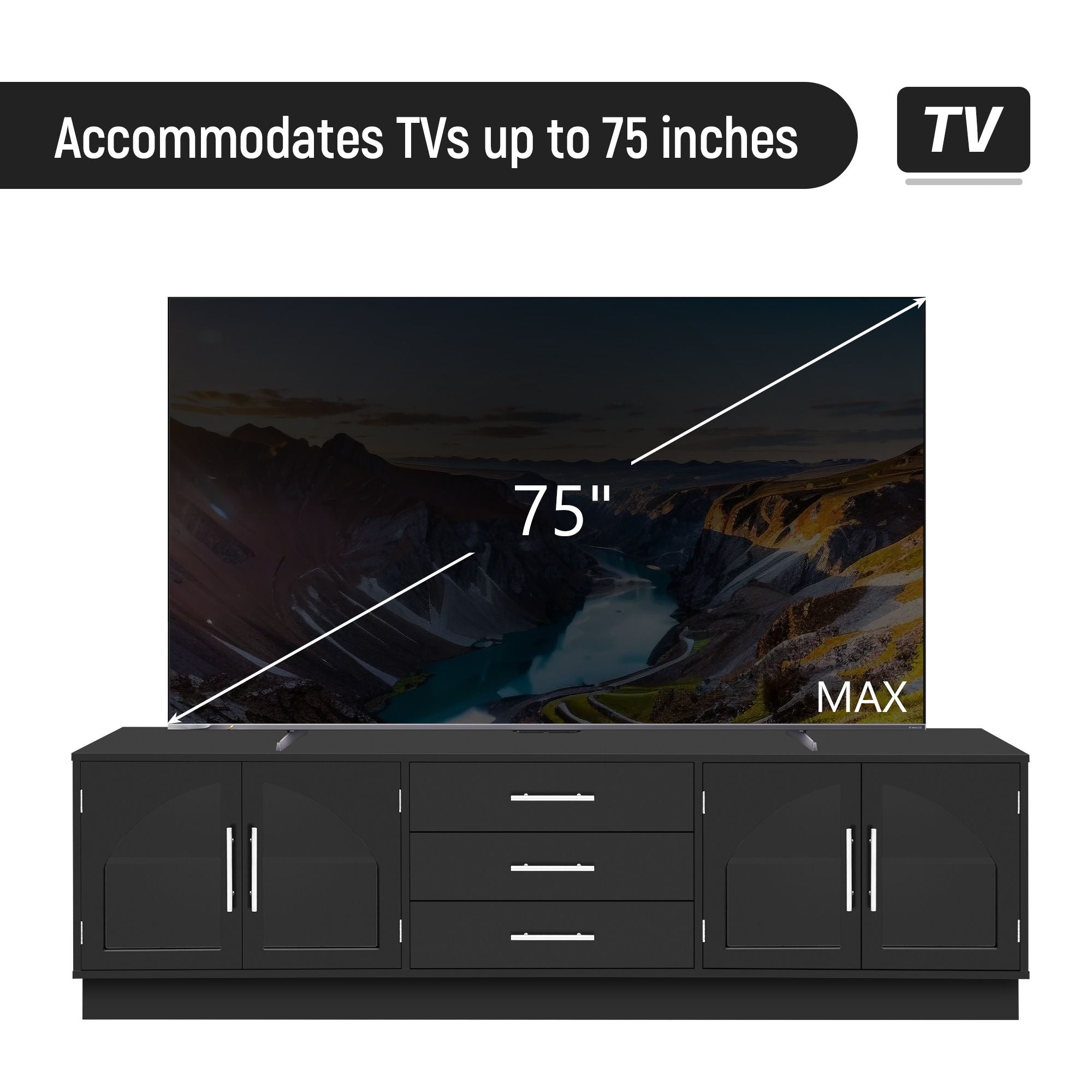Modern Minimalist TV Stand, Entertainment Center Media Console Cabinet With Adjustable Shelves For Living Room