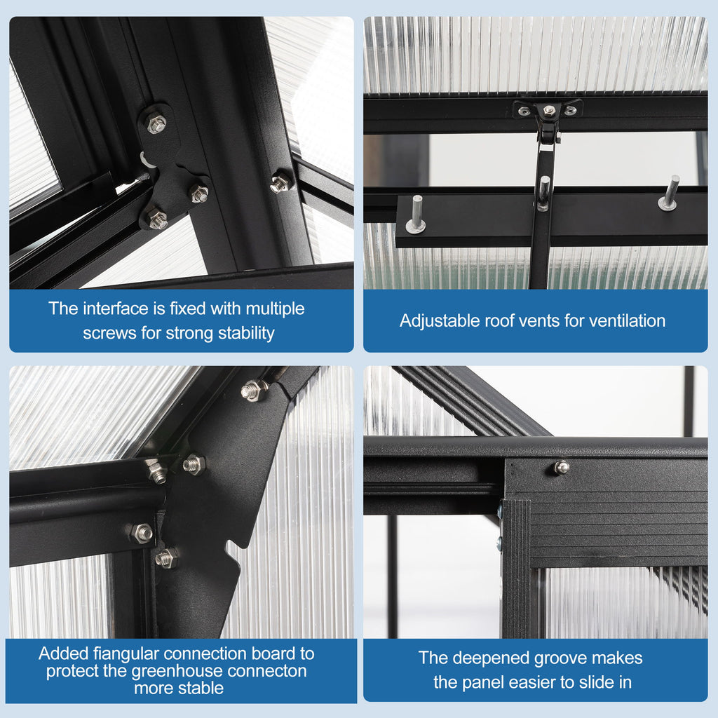 Polycarbonate house Raised Base And Anchor Aluminum Heavy Duty Walk-In houses For Outdoor Backyard In All Season