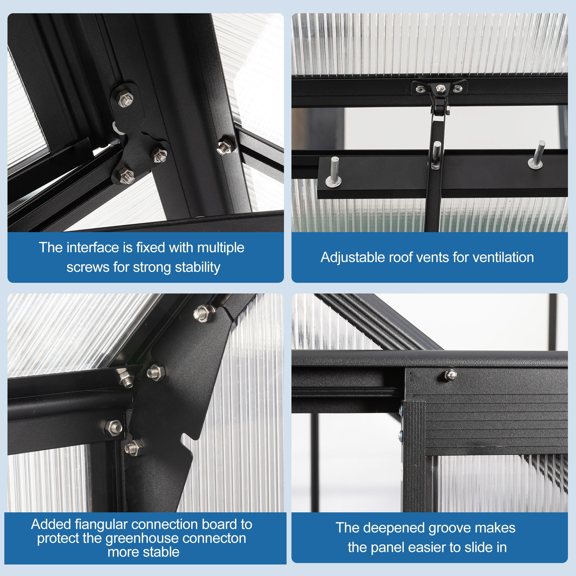 Polycarbonate house Raised Base And Anchor Aluminum Heavy Duty Walk-In houses For Outdoor Backyard In All Season