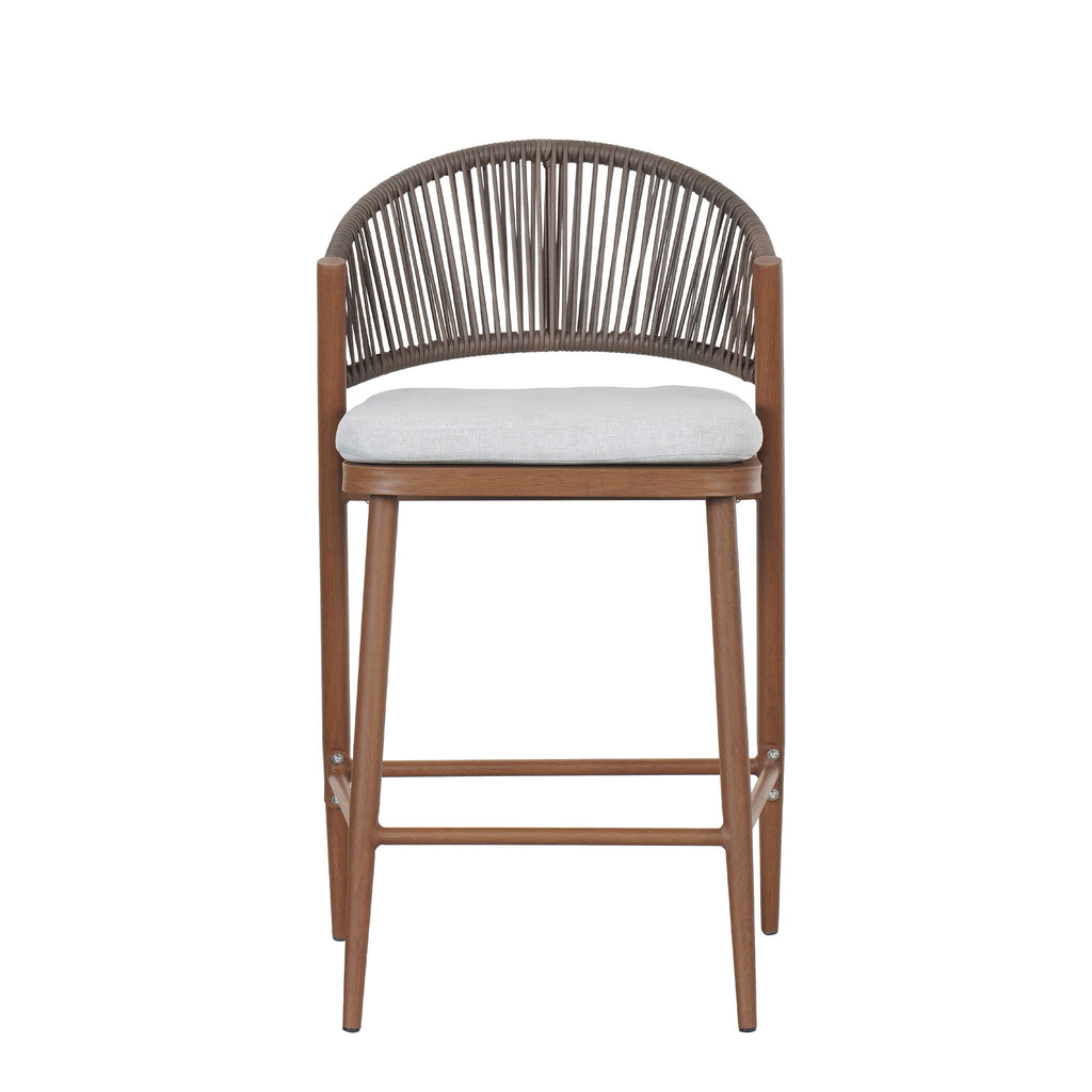 Outdoor 26" Counter Height Metal Frame Counter Stools With Scallop Shaped Backrest & Water Resistant Cushions