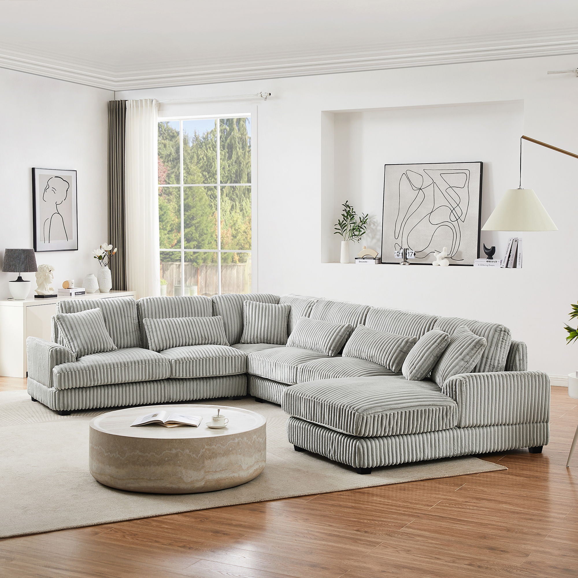 U - Shaped Sectional Sofa With Chaise Lounge, Oversized Living Room Sofa - Gray