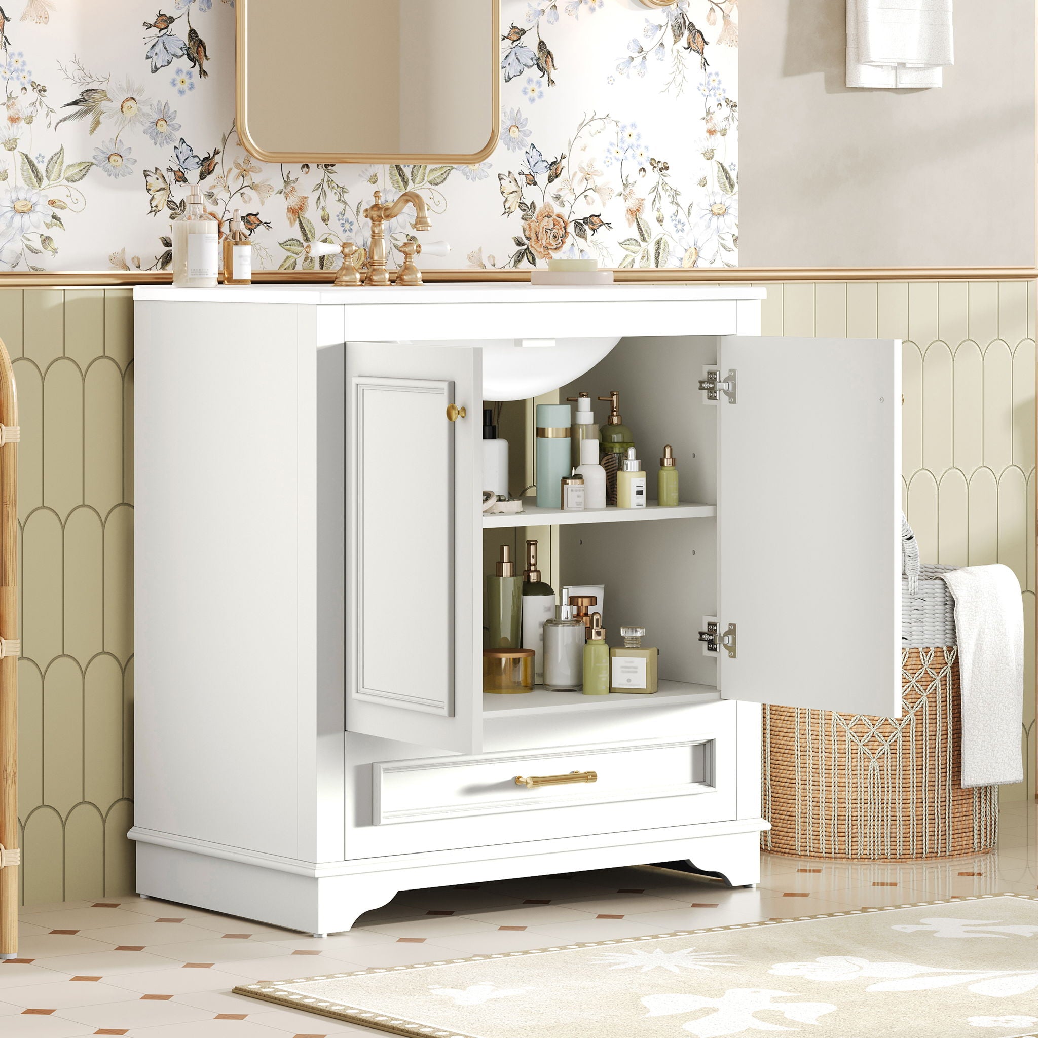 Bathroom Vanity With Sink, Cabinet & 2 Soft Closing Doors & Adjustable Shelf