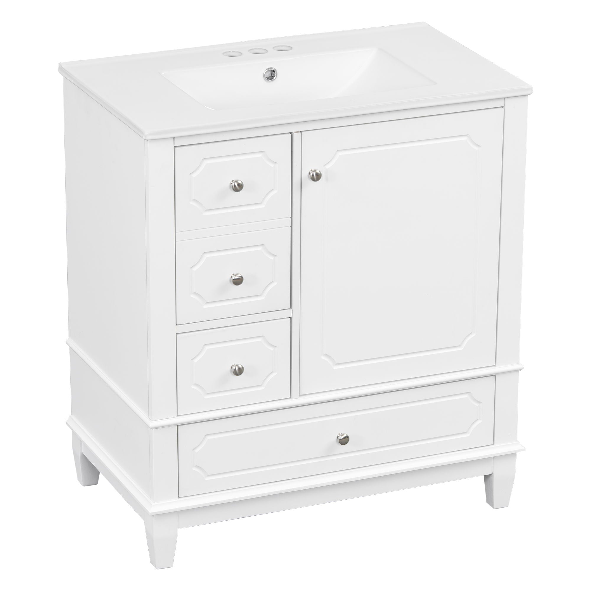 Bathroom Vanity With Sink, Freestanding Vanity Cabinet With Ceramic Basin, Soft Close Door, 3 Drawers