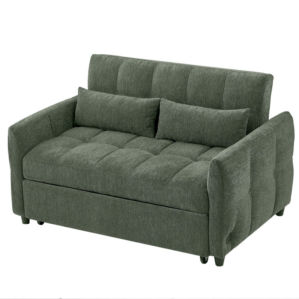 Loveseat Sofa Pull-Out Bed With Adjustable Backrest, 3 USB Ports And 2 Lumbar Pillows For Living Room