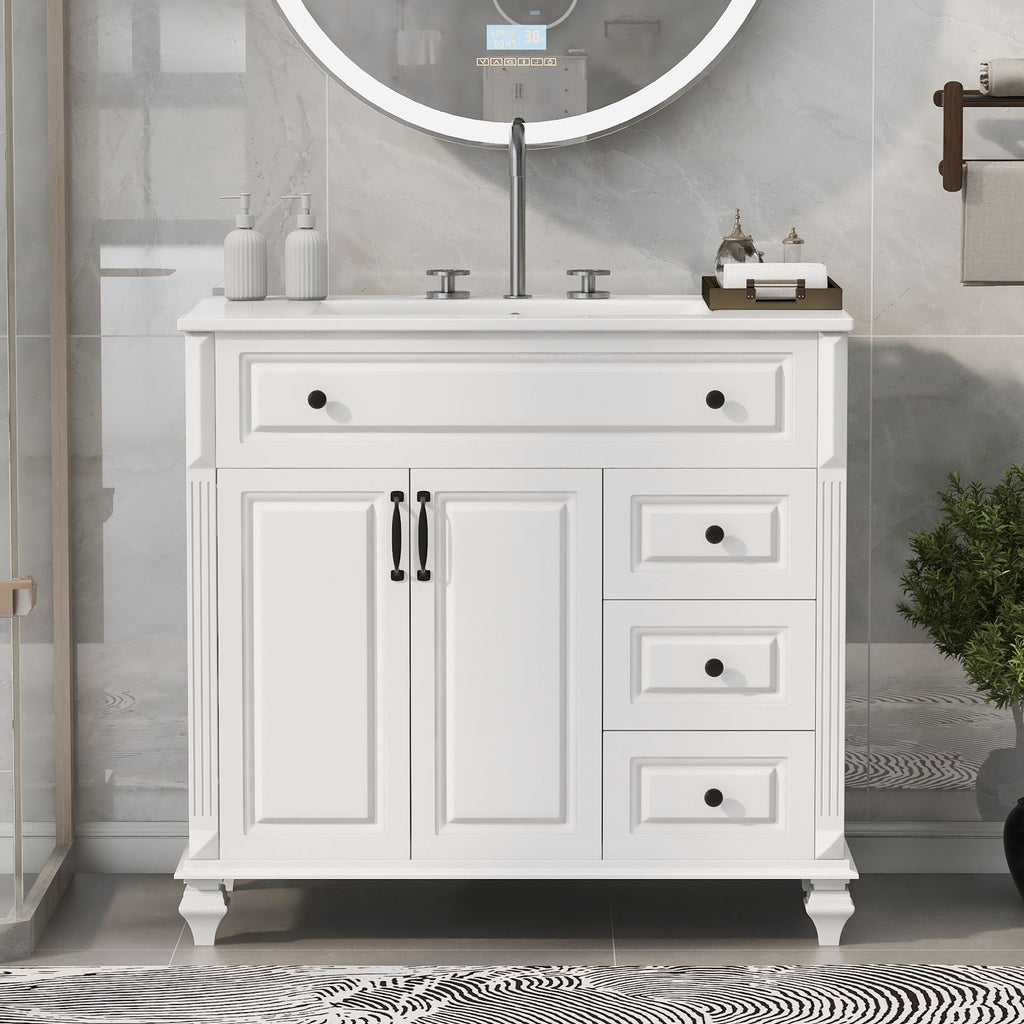 Modern Bathroom Vanity With Sink, 3 Drawers & 2 Doors