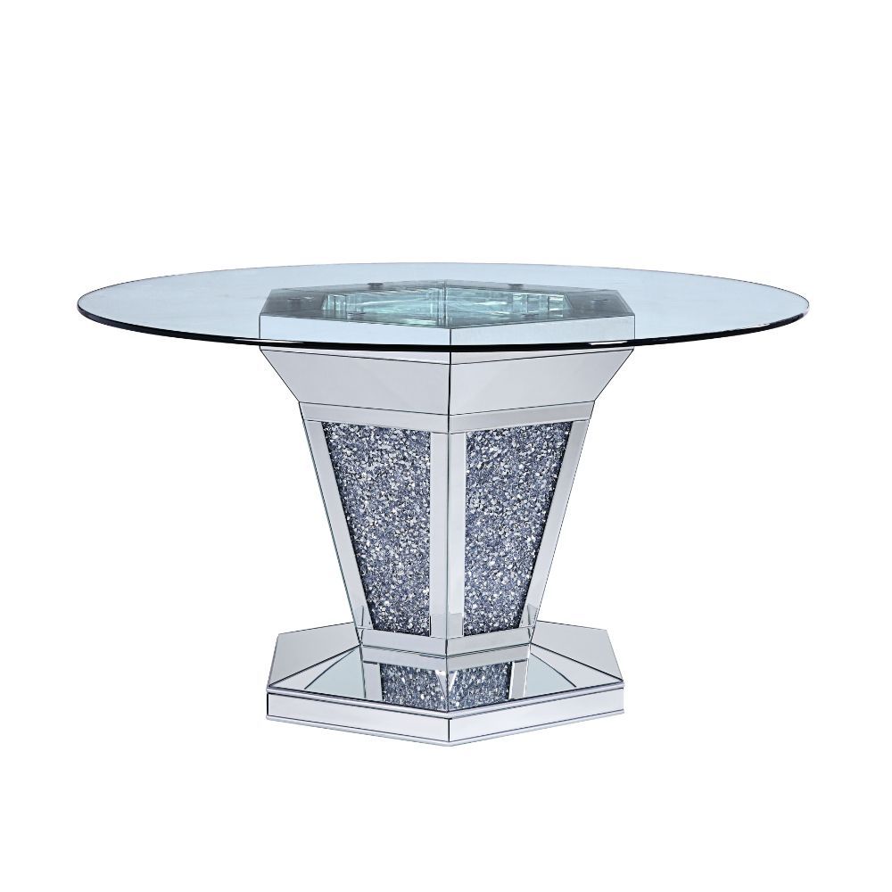 Noralie - Dining Table - Mirrored, Faux Diamonds & Clear Glass Top