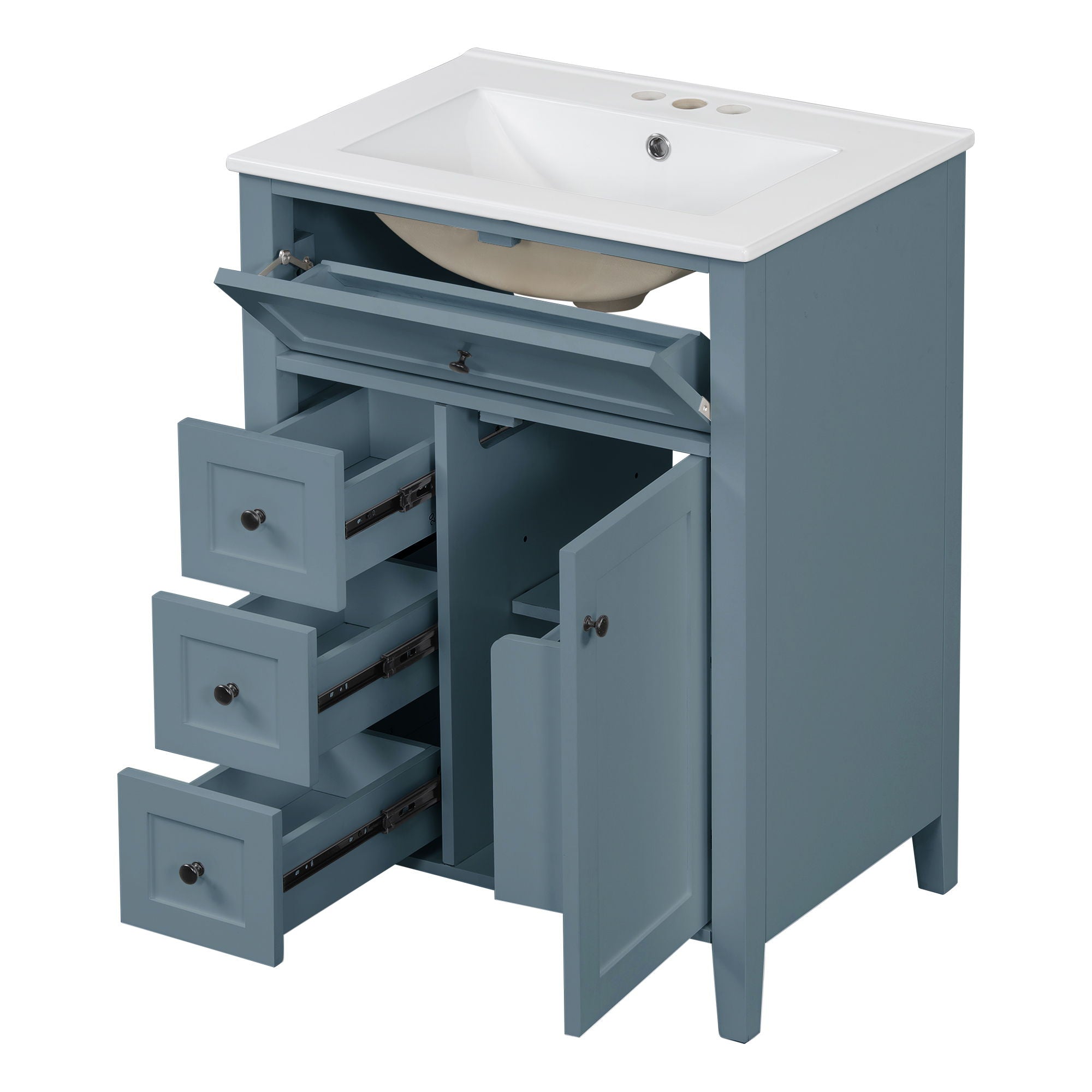 Bathroom Vanity With Sink, 3 Drawers & Cabinet With Adjustable Shelves