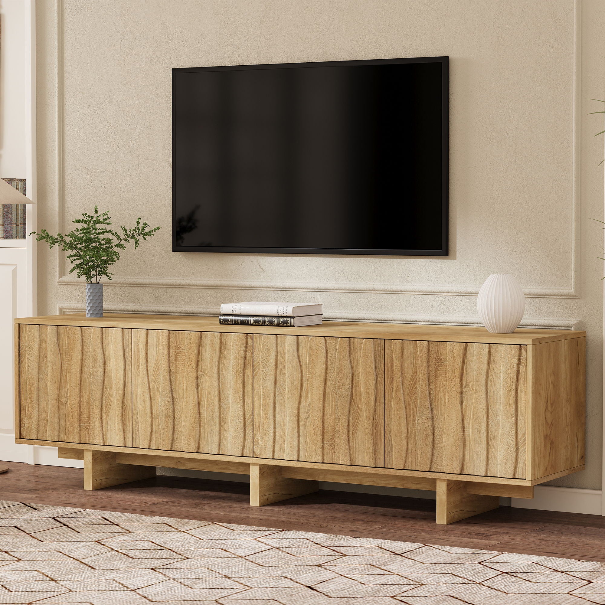 Retro Style TV Stand With Wavy Door