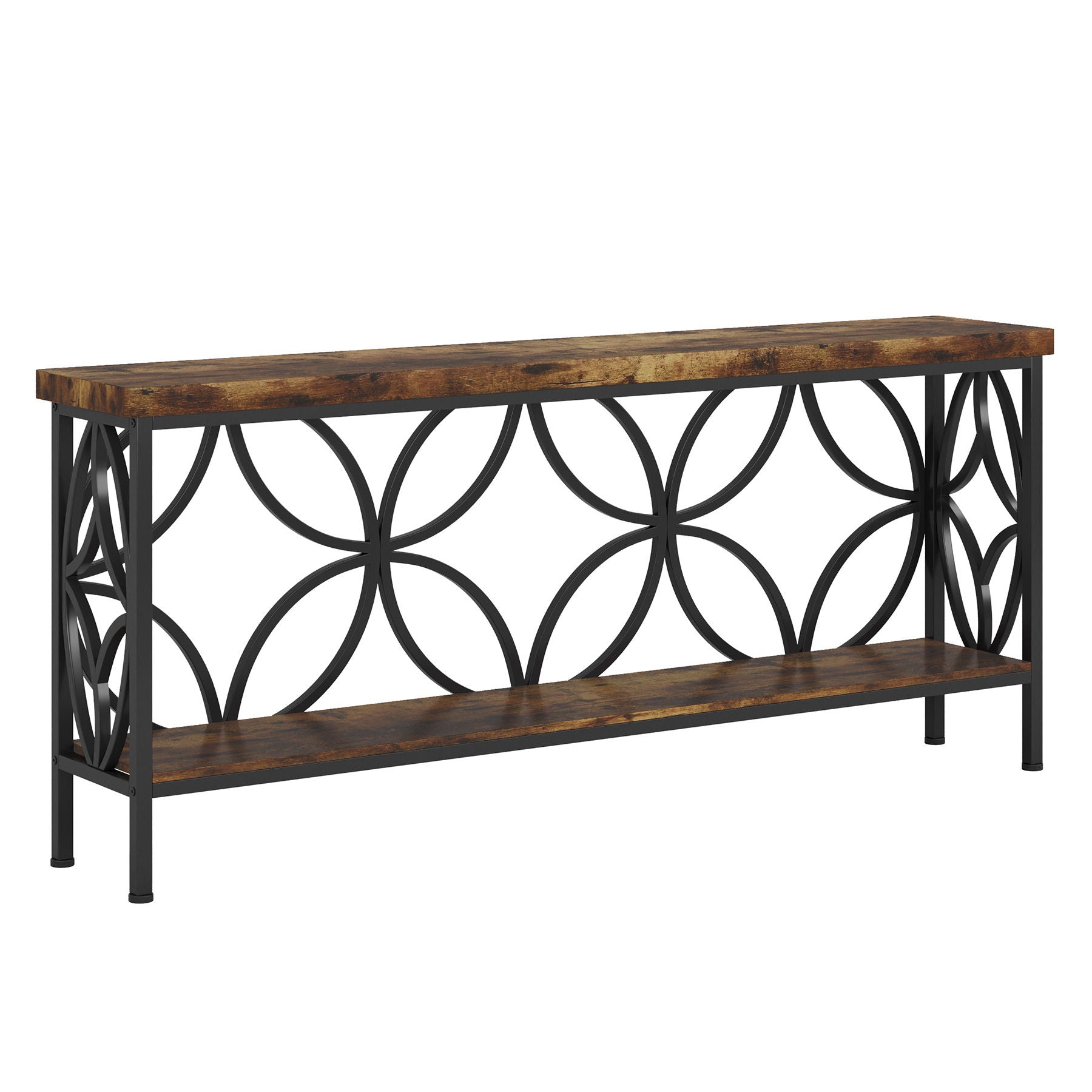 Extra Long Console Table With Open Storage Shelves