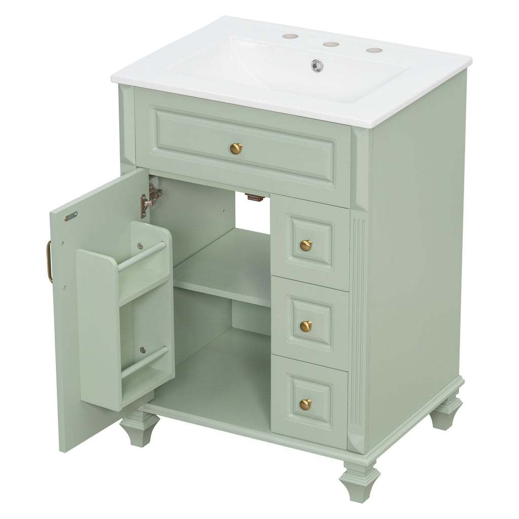 Freestanding Bathroom Vanity With Sink, 3 Drawers & Flip-Out Drawer