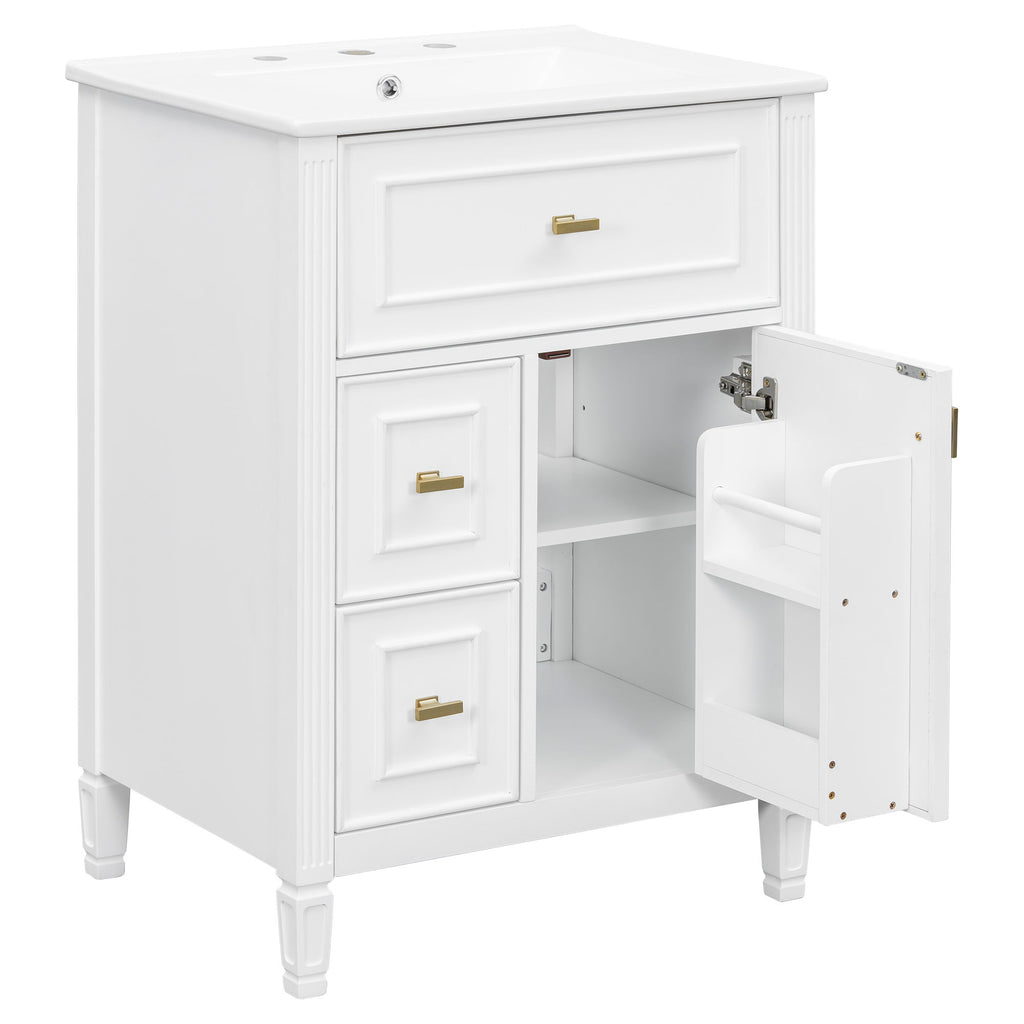 Bathroom Vanity With Sink, Flip Drawer, 2 Drawers, Adjustable Shelf