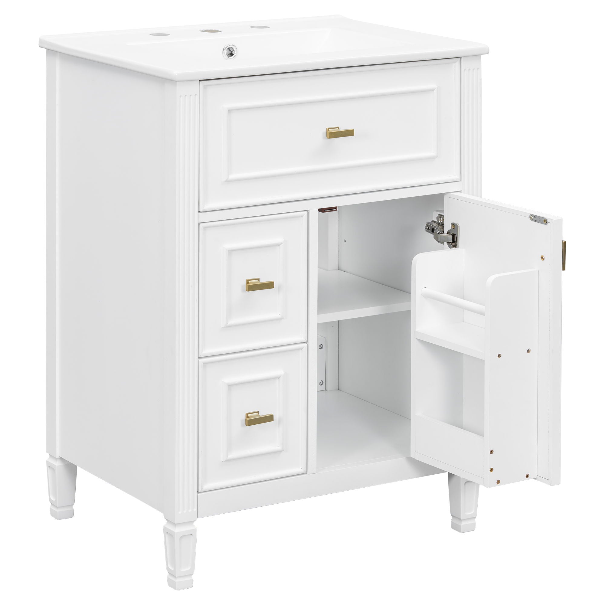 Bathroom Vanity With Sink, Flip Drawer, 2 Drawers, Adjustable Shelf