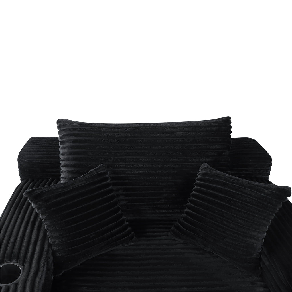 Convertible Chaise Lounge Chair With Wide Armrest & Throw Pillows - Black
