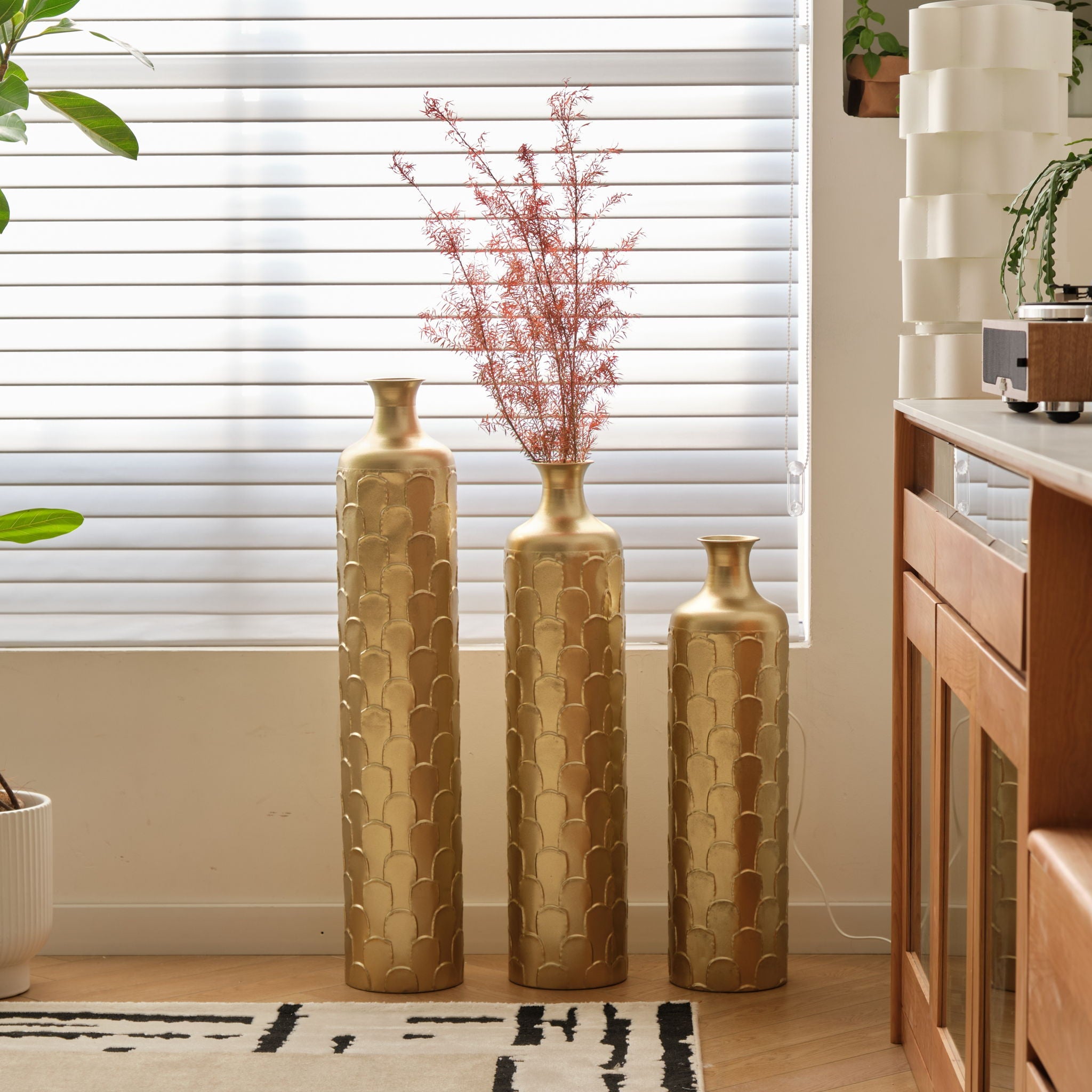 Floor Metal Vases Decorated White Metal Vases (Set of 3) Gorgeous Home Decoration Large Glazed Metal Vases - Golden