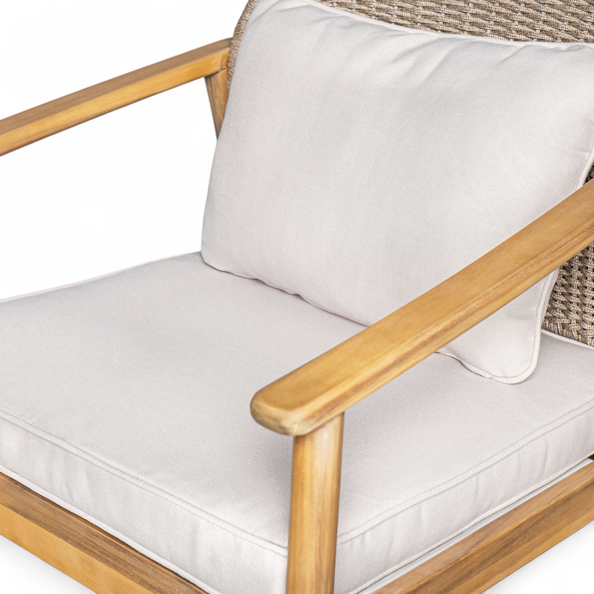2 Piece Outdoor Acacia Wood Patio Club Chair, Patio Furniture Arm Chair With Woven Rope Backrest, Deep Seating For Porch - Light Teak / Beige