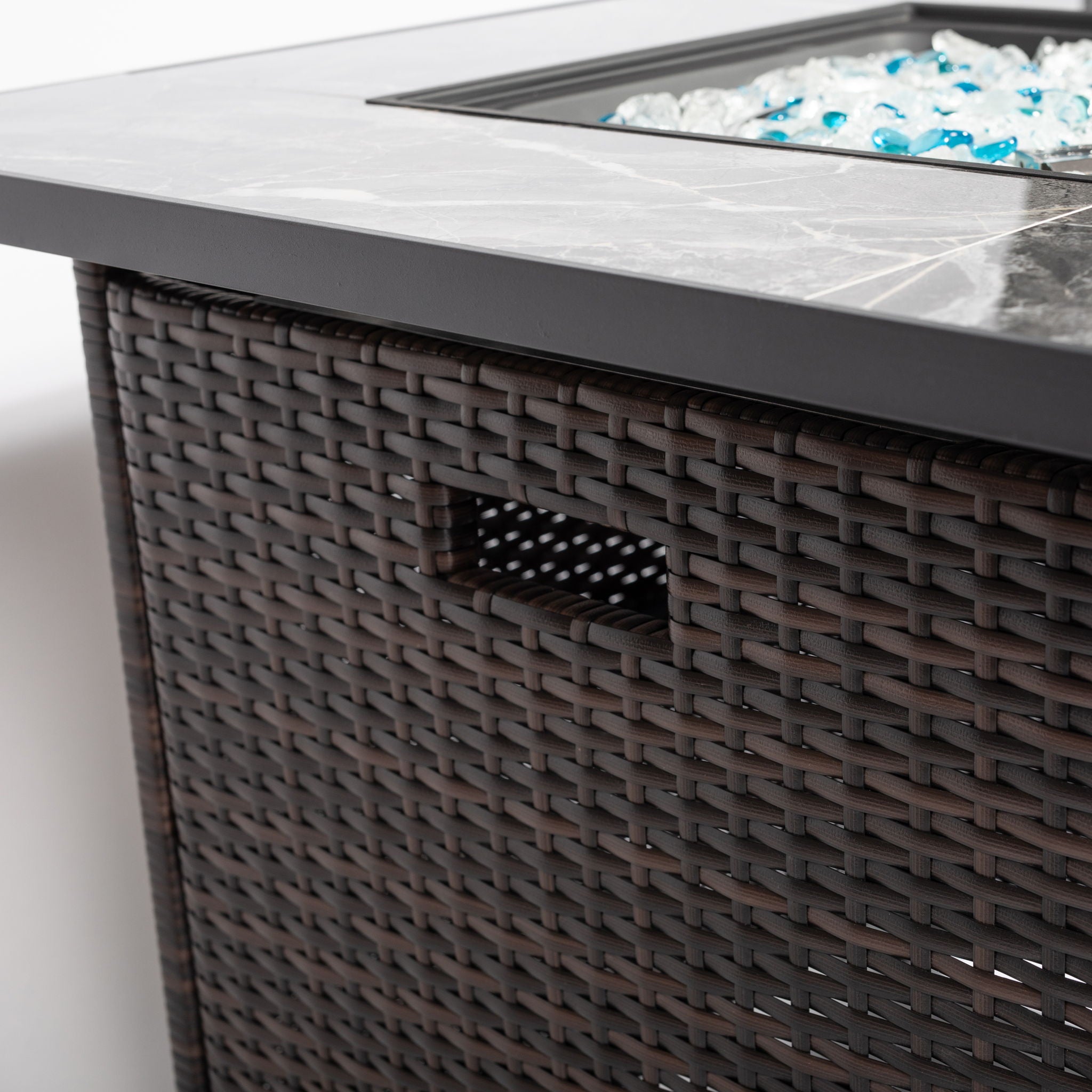 Outdoor Propane Gas Fire Pit Table With Lid With Glass Rocks And Rain Cover - Espresso