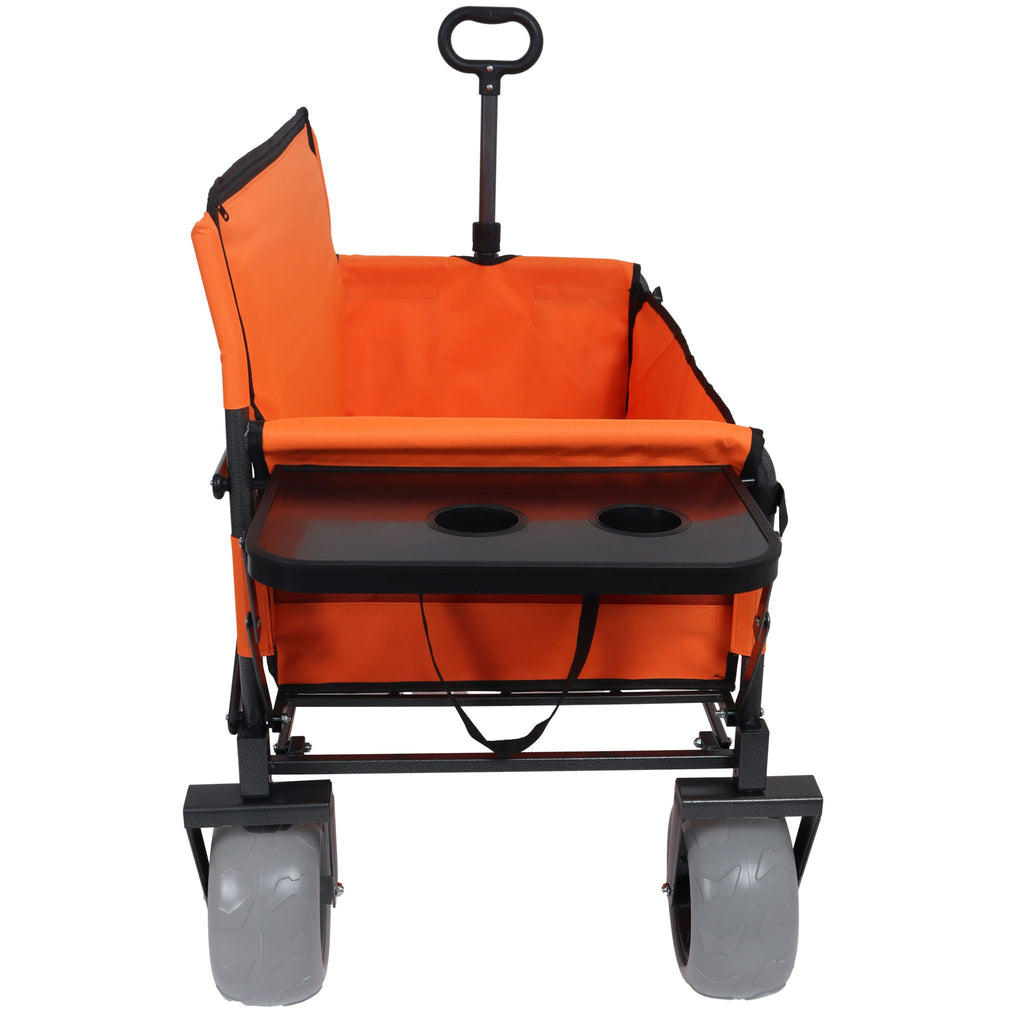 3 In 1 Folding Wagon With Bench Seat & Rear Mounted Tabletop - Orange