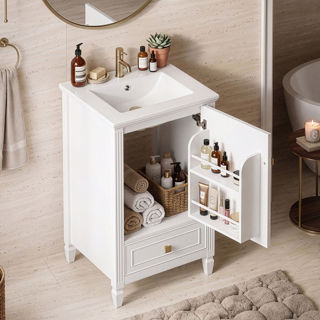 Freestanding Bathroom Vanity With Sink, Soft Closing Door, Drawer Storage - White