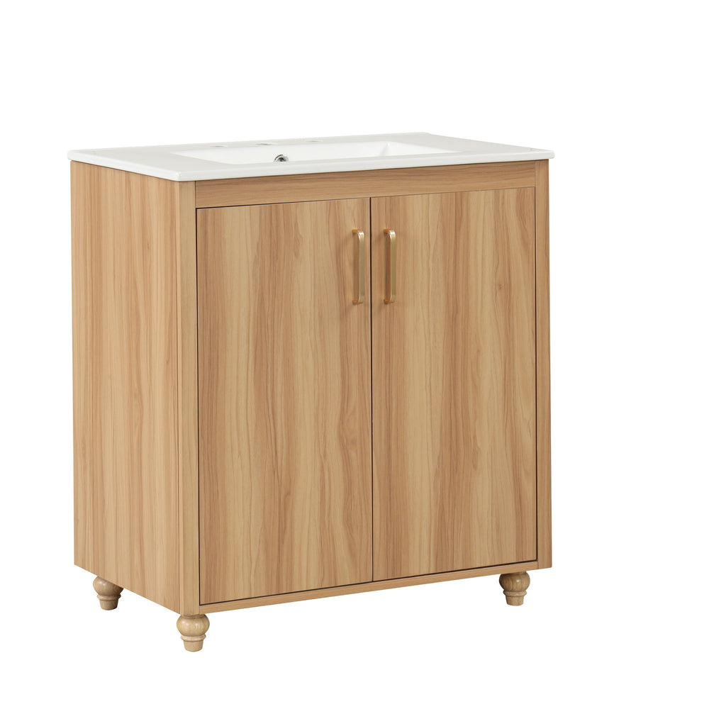 30" Bathroom Vanity With Sink, Cabinet With Doors And Drawer, Rectangular Shape - Natural