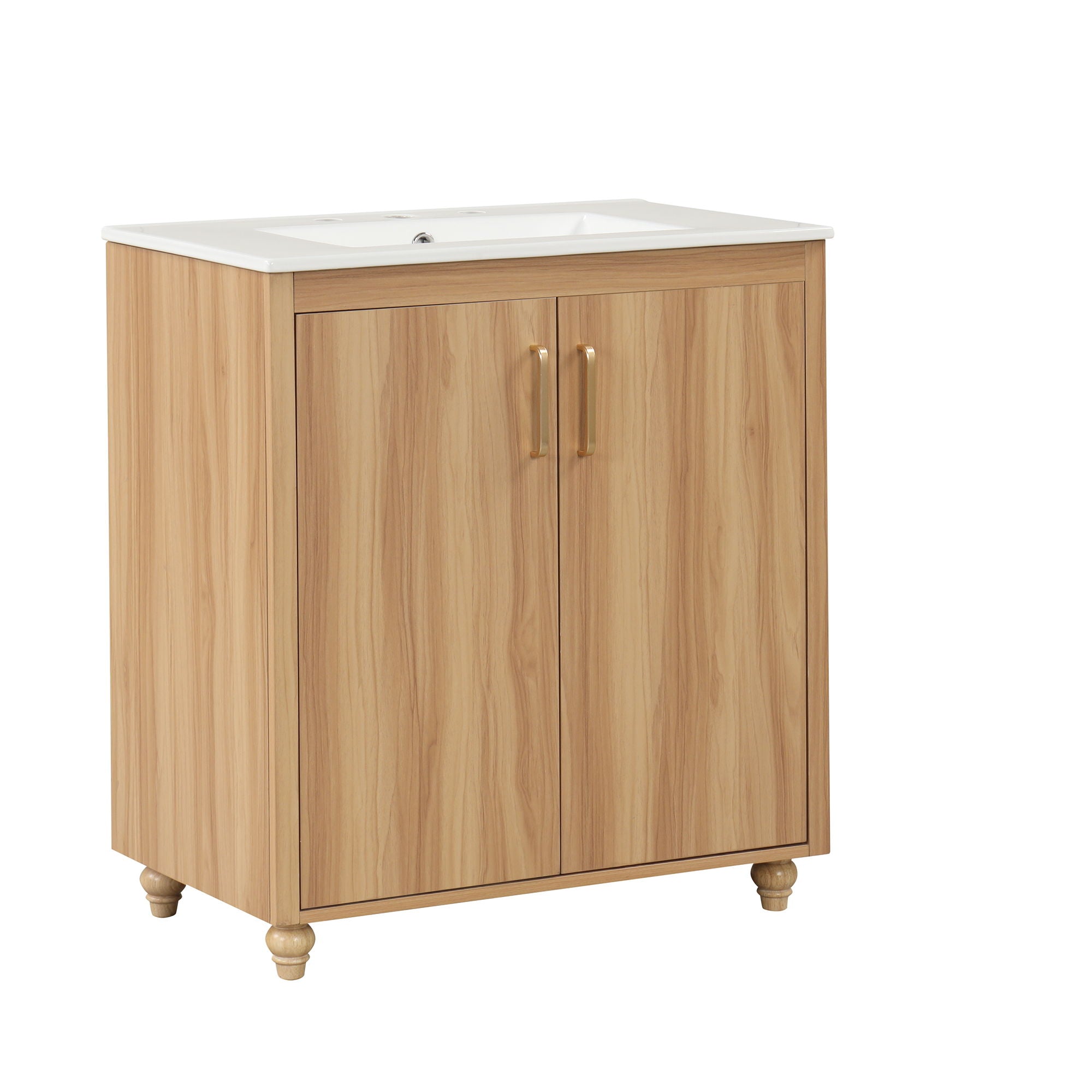 30" Bathroom Vanity With Sink, Cabinet With Doors And Drawer, Rectangular Shape - Natural