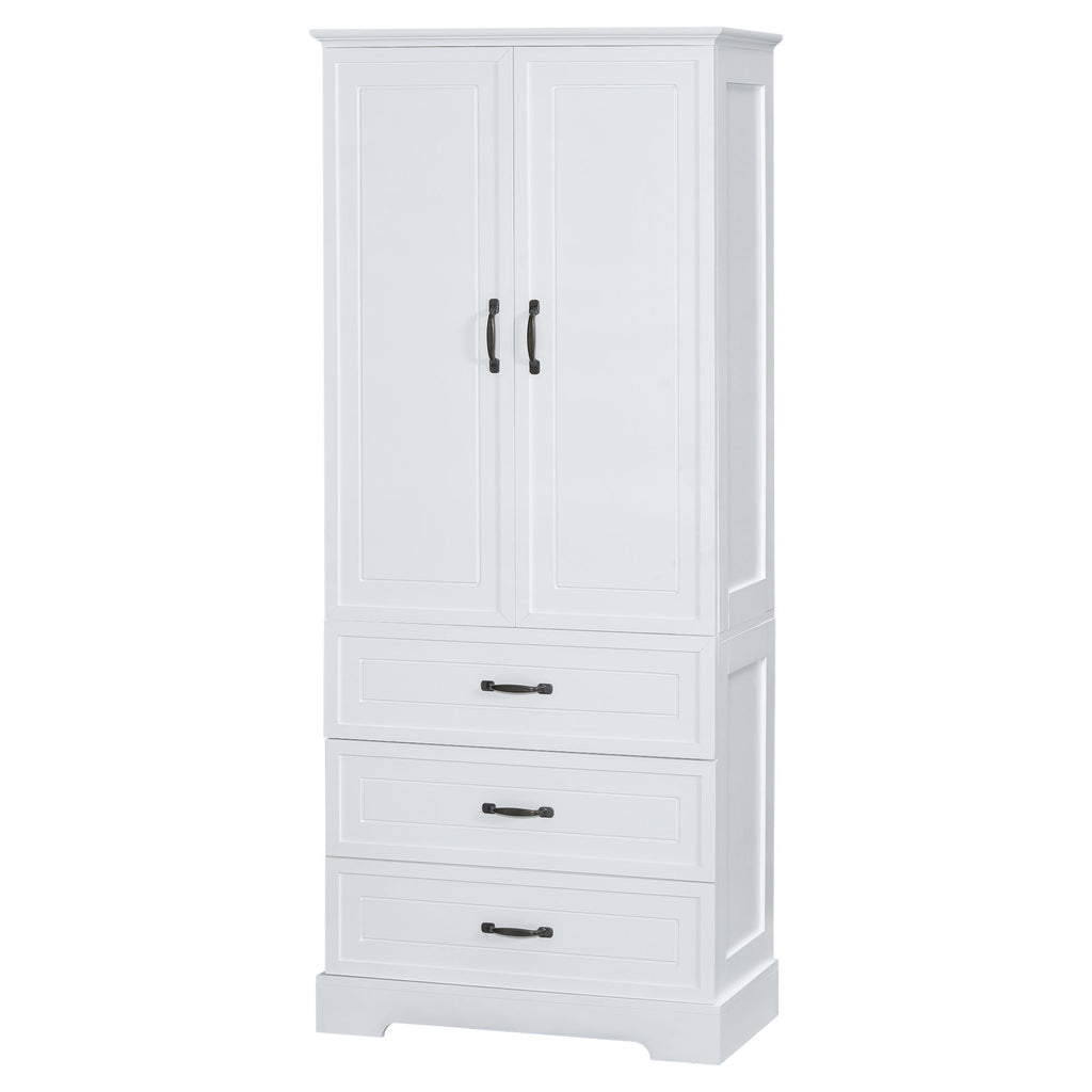 Tall Bathroom Storage Cabinet With 2 Doors And Drawers, Adjustable Shelf - White