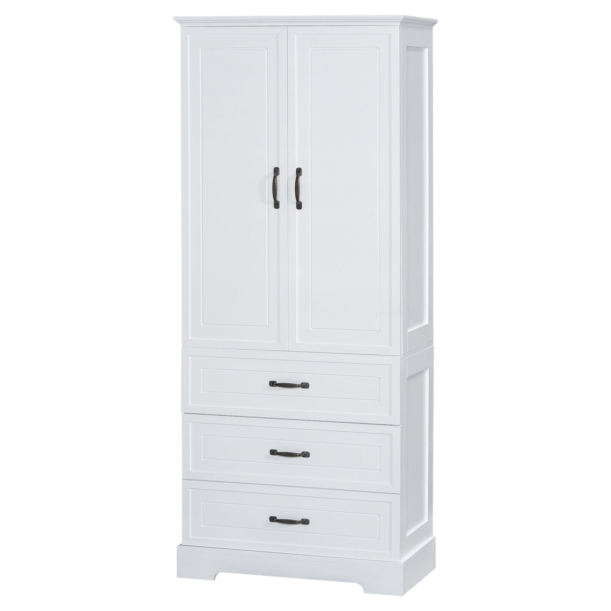 Tall Bathroom Storage Cabinet With 2 Doors And Drawers, Adjustable Shelf - White
