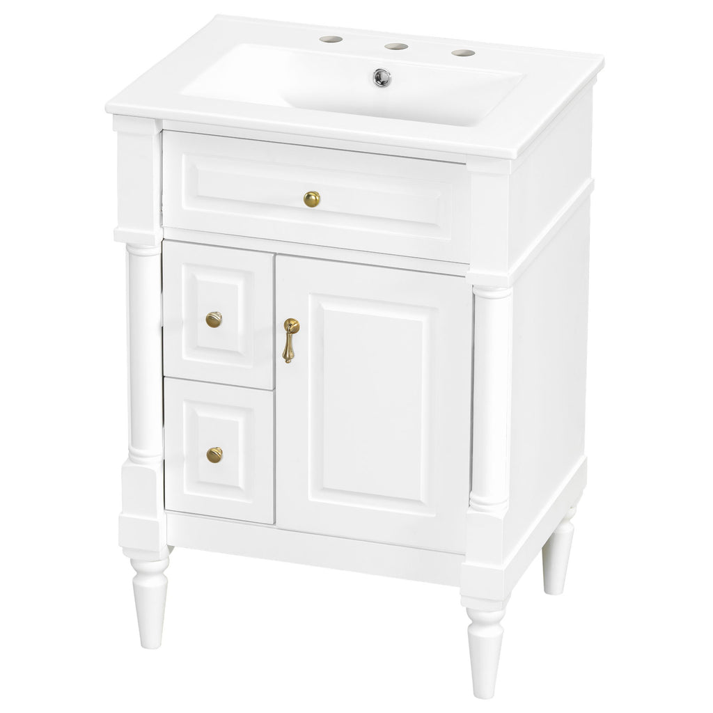 Freestanding Bathroom Vanity With Sink, Adjustable Shelf & Flip Drawer