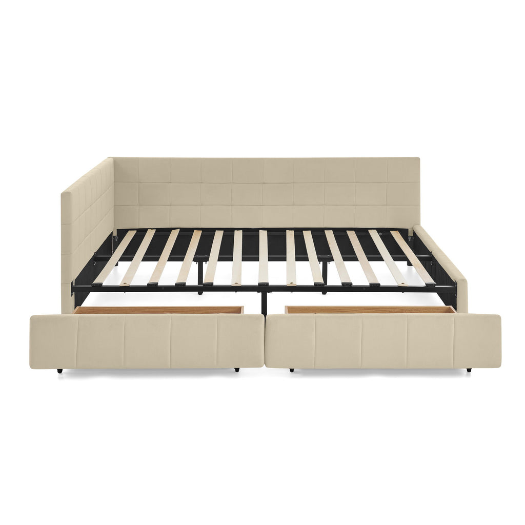 Upholstered Storage Tufted Bed Frame With Backrest And Armrests