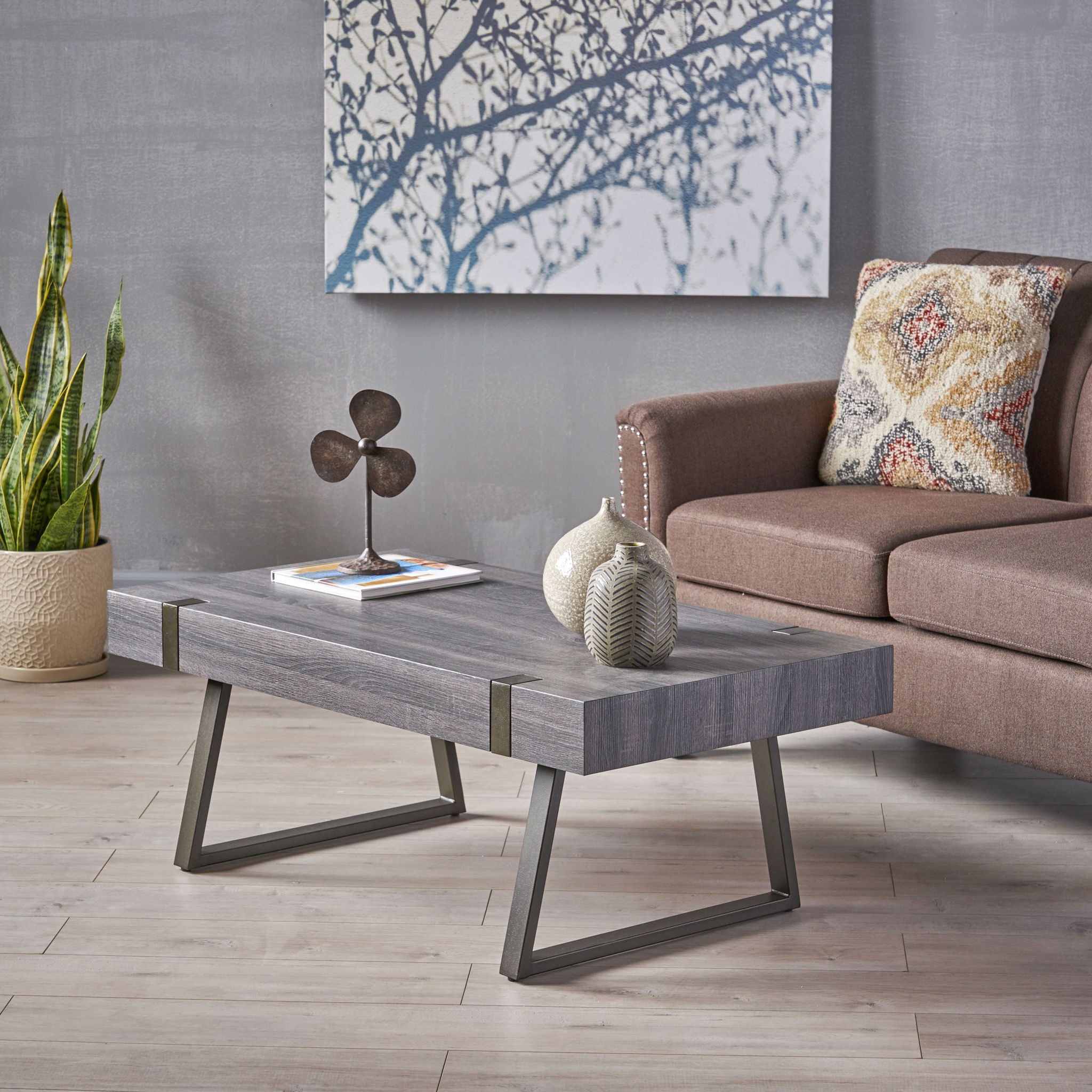 Abitha - Coffee Table With Industrial Powder Coated Metal Legs